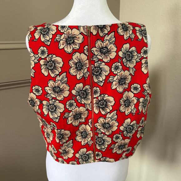 Forever 21 Plus Size 0X (14-16) Red Floral Crop Top Cotton Piqué Exposed Zipper - Picture 2 of 5